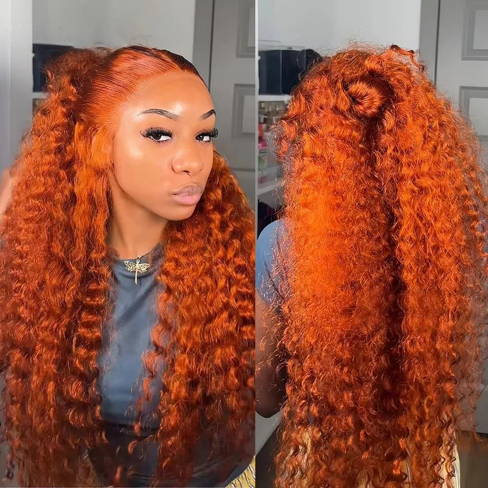 Ginger Orange Water Wave Curly HD Lace Wig – Brazilian Virgin Human Hair