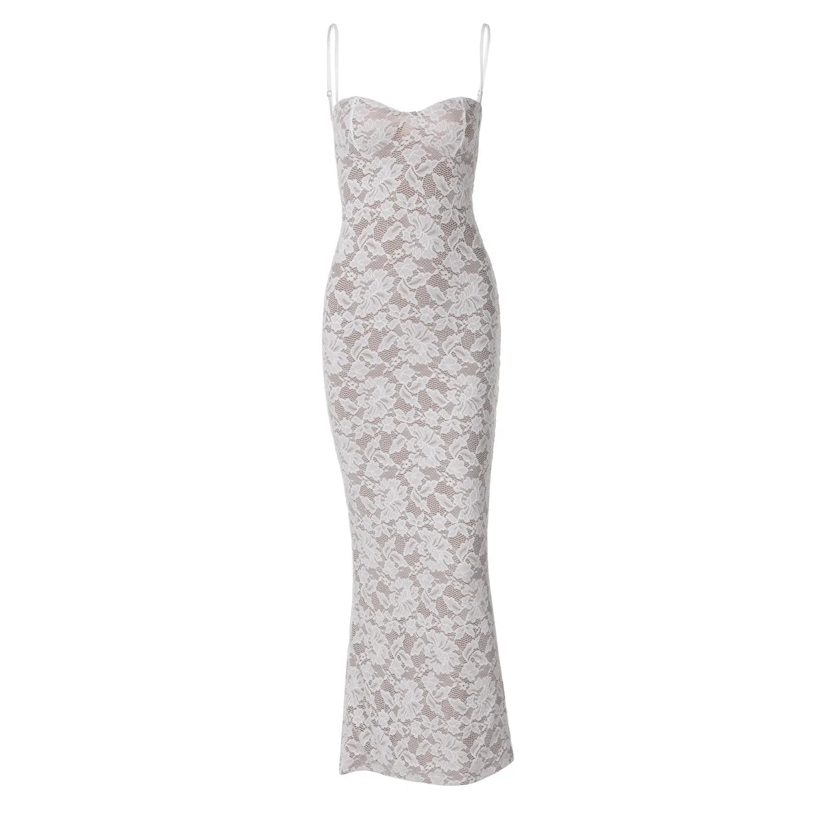 Lace Trim Backless Halter Maxi Dress