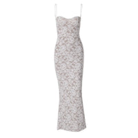 Lace Trim Backless Halter Maxi Dress