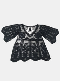 Sheer Lace Round Neck Beach Cover-Up