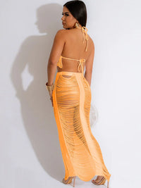 Crochet Tassel Bra Top & Maxi Skirt Set