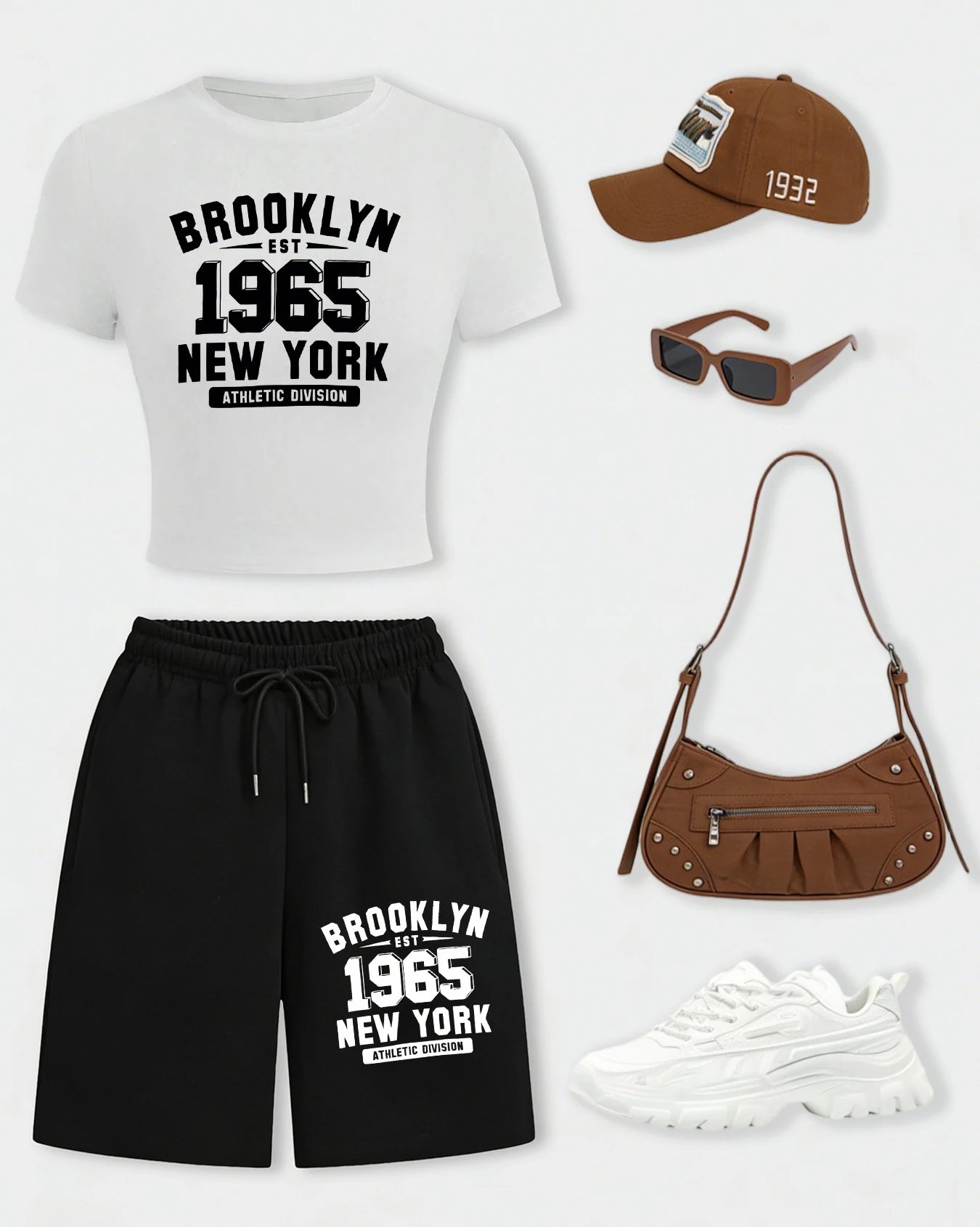 NYC Brooklyn 1965 Crop Tee & Wide-Leg Shorts Set