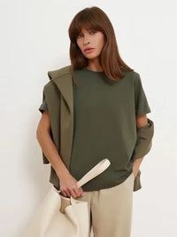 Summer 100% Cotton Women'S T-Shirt Bottoming Basic Fashionable Solid Lady Short Sleeve Loose Tops Shirts 230G/㎡ Tops