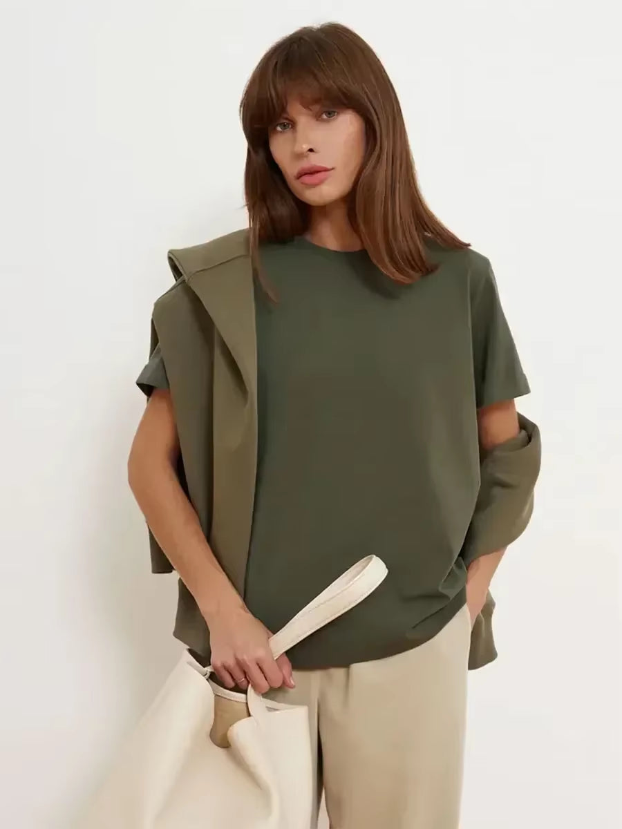 Summer 100% Cotton Women'S T-Shirt Bottoming Basic Fashionable Solid Lady Short Sleeve Loose Tops Shirts 230G/㎡ Tops