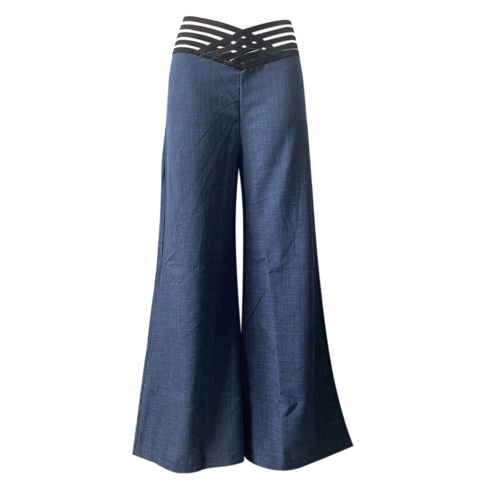 High Waist Mesh Patch Wide-Leg Trousers