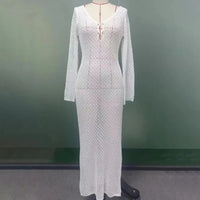 Sexy Hollow-Out Knit Crochet Bikini Cover-Up Maxi Dress
