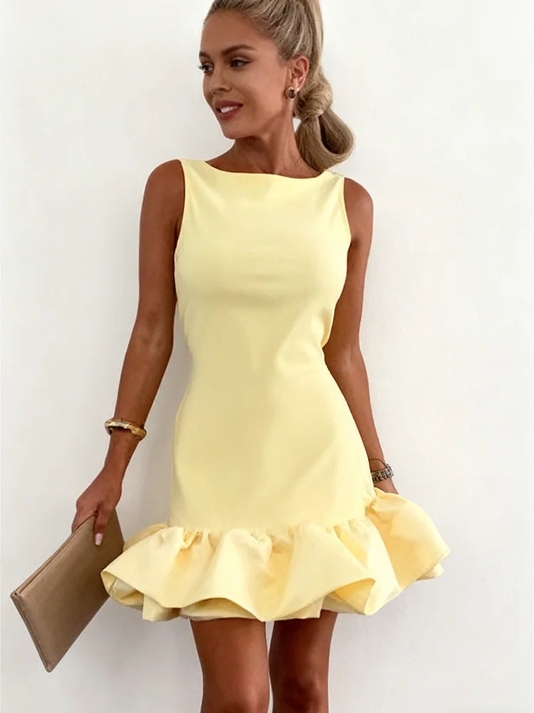 3D Floral Patchwork Backless Sleeveless Mini Dress