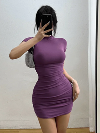 Pleated Waist Mini Dress