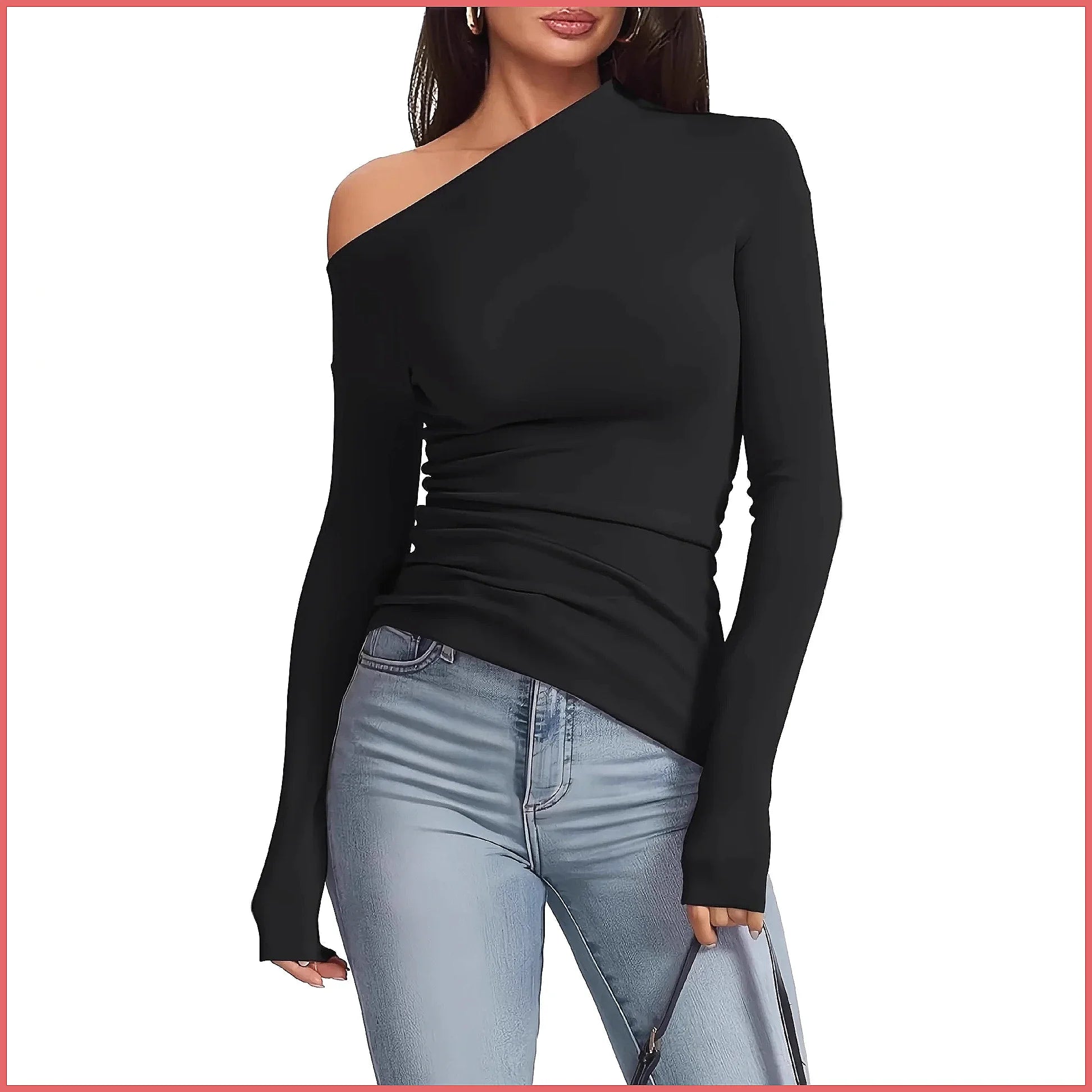 Off-Shoulder Slim Fit Long Sleeve Top