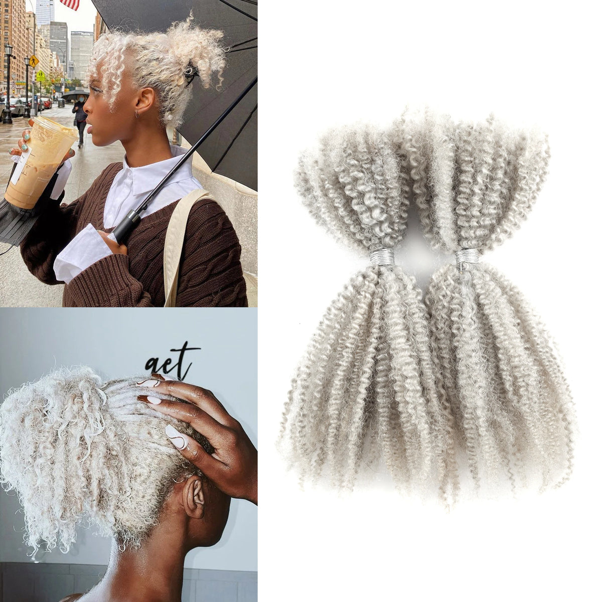 Grey 4C Afro Kinky Bulk Human Hair Extensions