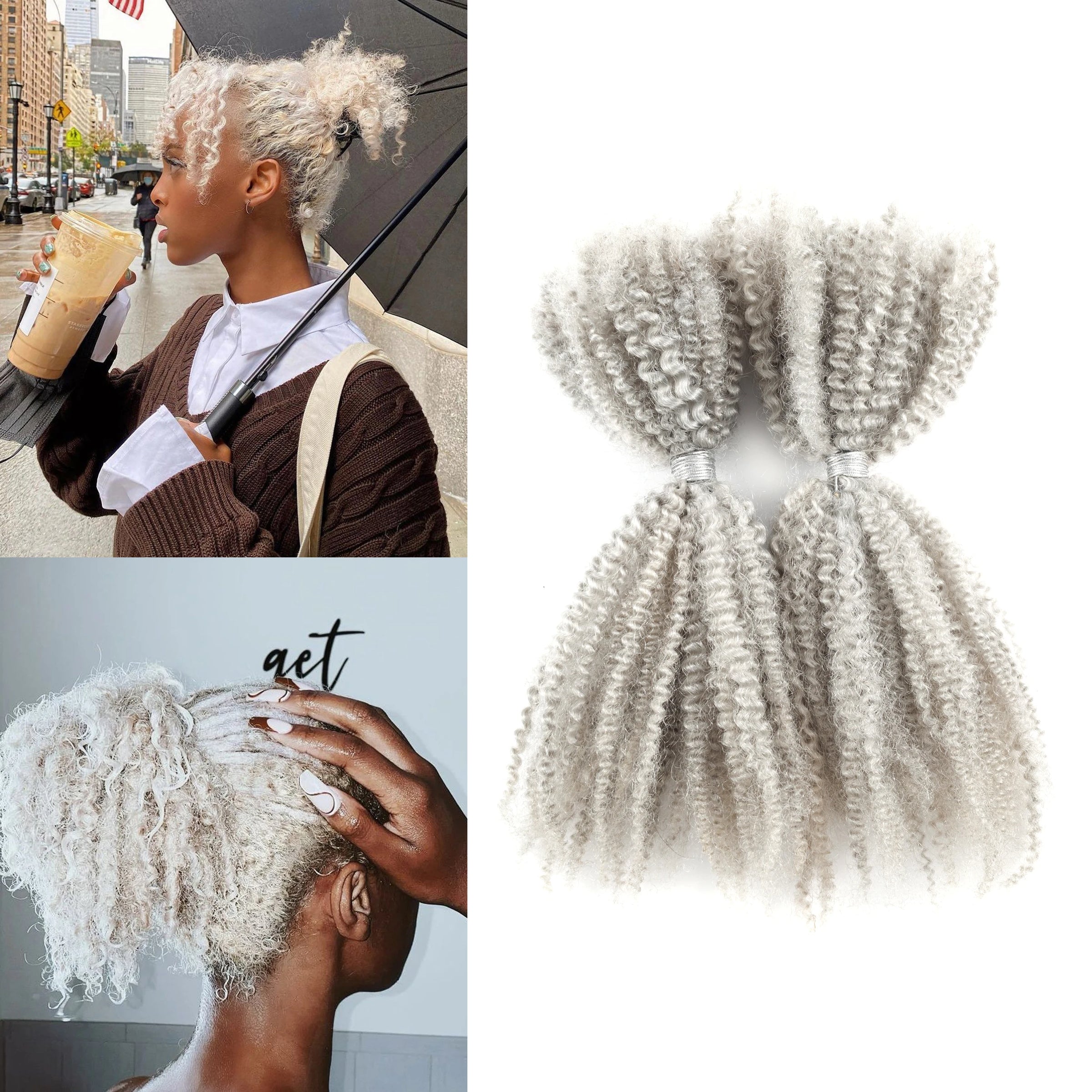 Grey 4C Afro Kinky Bulk Human Hair Extensions