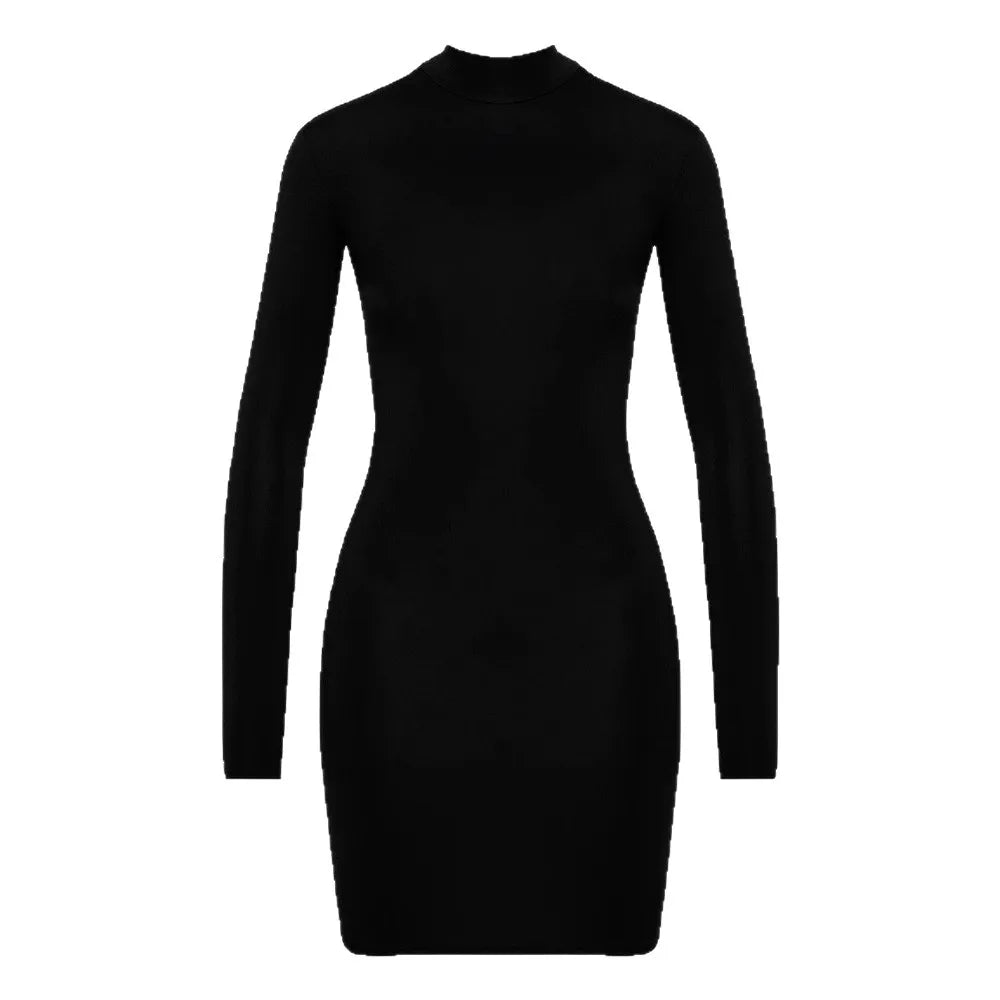 High Neck Back Cut-Out Long Sleeve Bodycon Mini Dress
