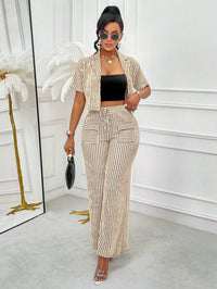 Striped Cropped Shirt & Wide-Leg Pants Set