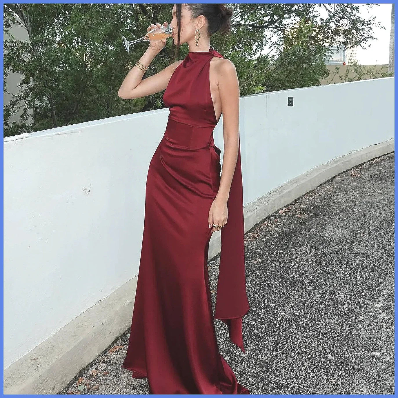 High Waist Back Bandage Sleeveless Satin Maxi Dress