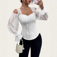 Square Collar Jacquard Slim Fit Blouse