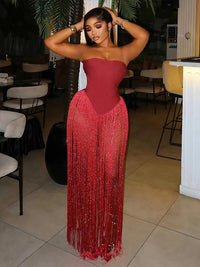 Chest Wrap Backless Tassel Hem Bodysuit