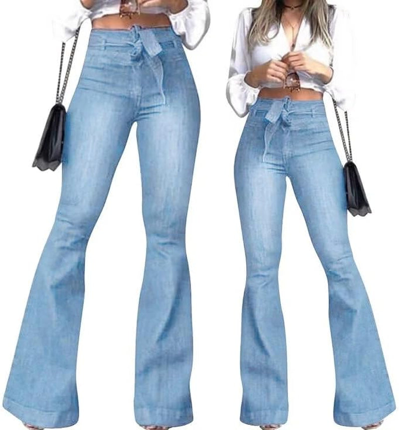 High Waisted Flare Jeans for Women Bell Bottom Jeans with Belt for Women Stretch Wide Leg Jeans