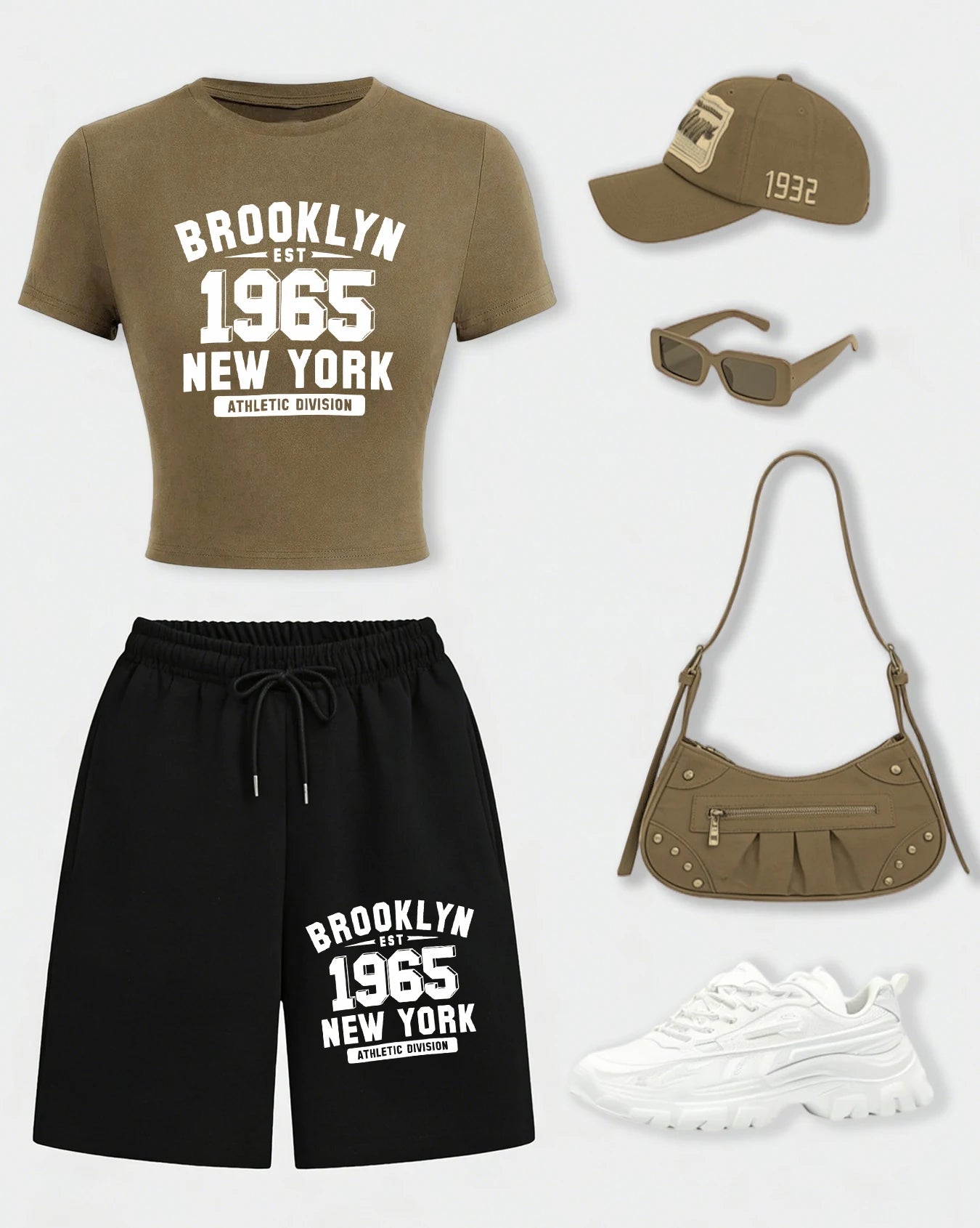 NYC Brooklyn 1965 Crop Tee & Wide-Leg Shorts Set