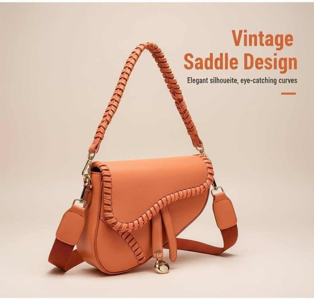 Small Saddle Shoulder Bag for Women Crossbody Satchel Clutch Purse Genuine Leather for Casual Looks