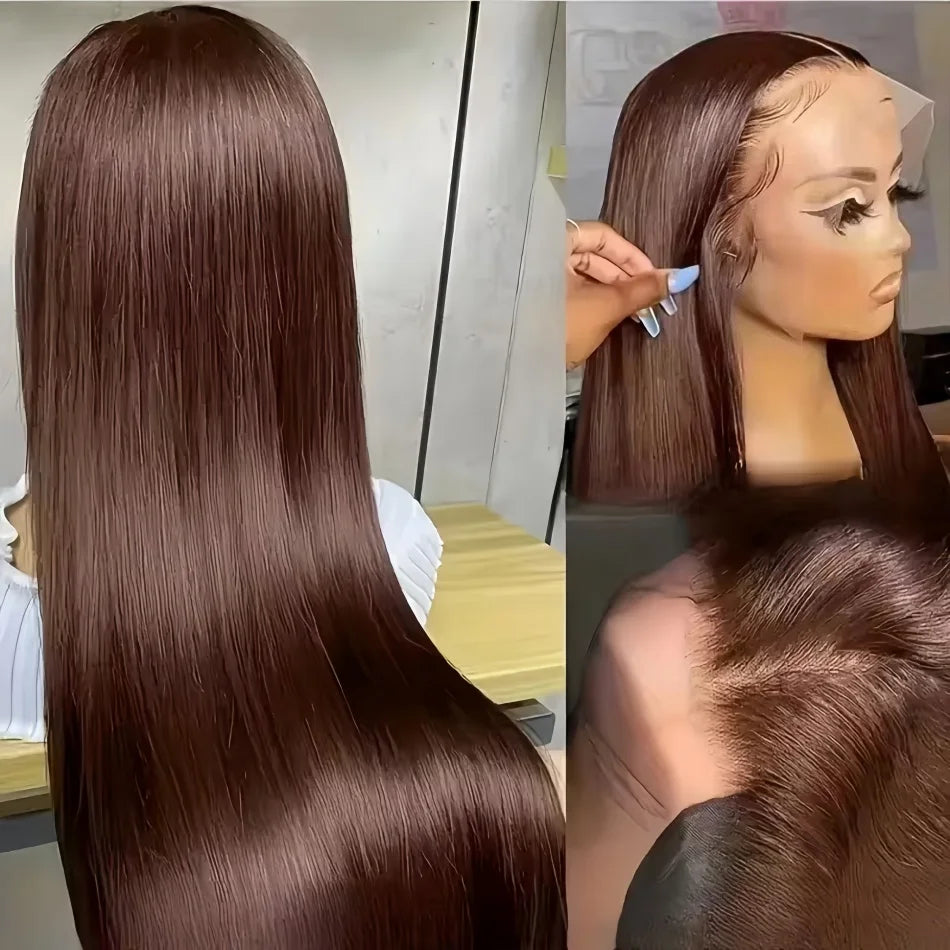 Chocolate Brown Bone Straight 13x6 HD Lace Frontal Wig – 200 Density Human Hair