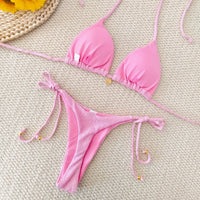 Solid Color Strap Split Shell Bikini Set