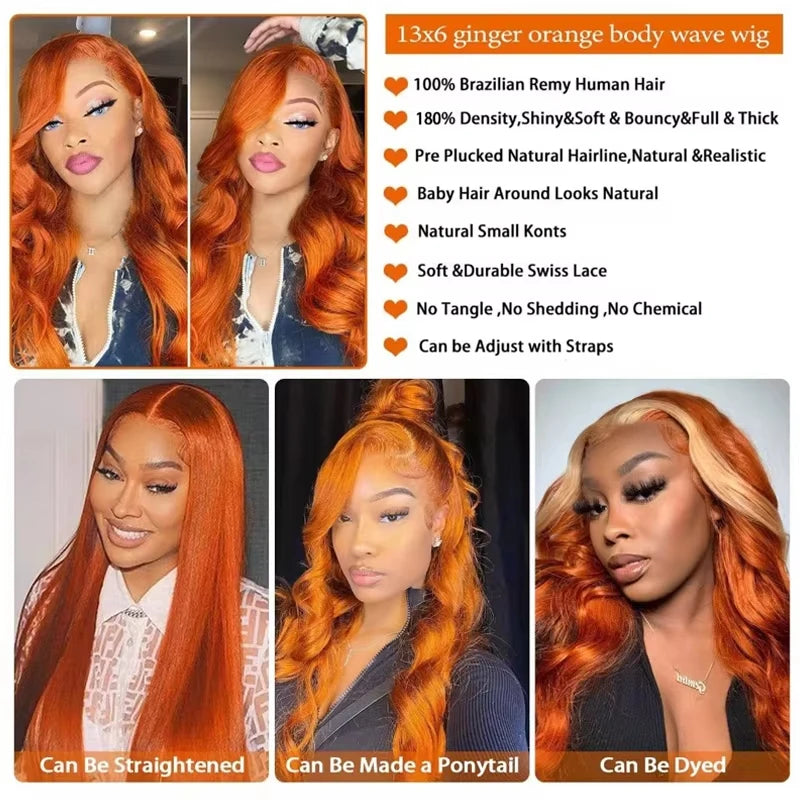 Body Wave Human Hair Wig – 350 Ginger HD Lace
