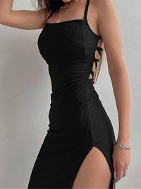 Black Halter Spaghetti Strap Maxi Dress