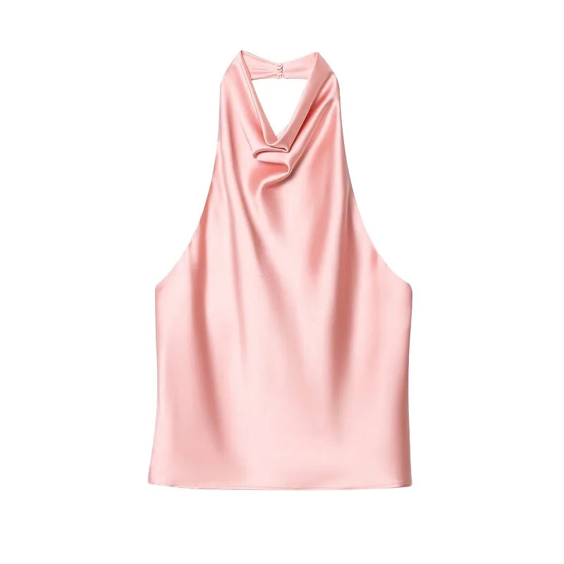 Satin Backless Halter Camisole Top