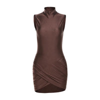 High Neck Pleated Ruffle Bodycon Mini Dress