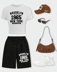 NYC Brooklyn 1965 Crop Tee & Wide-Leg Shorts Set