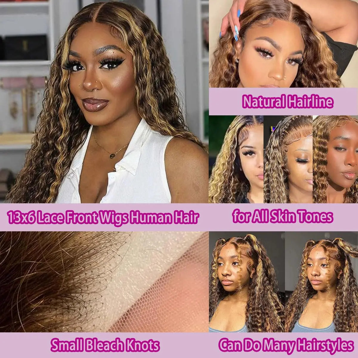 P4/27 Highlight Deep Wave HD Lace Front Curly Wig