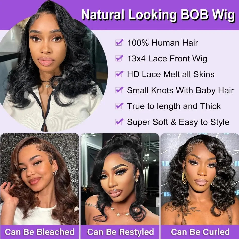 Body Wave Short Bob Wig – HD Lace Frontal & Closure