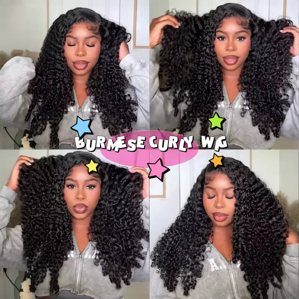 Burmese 220% Curly Human Hair Wig HD Transparent Lace Front 13x6 13x4 with Natural Baby Hair 40-46 Inch For Women