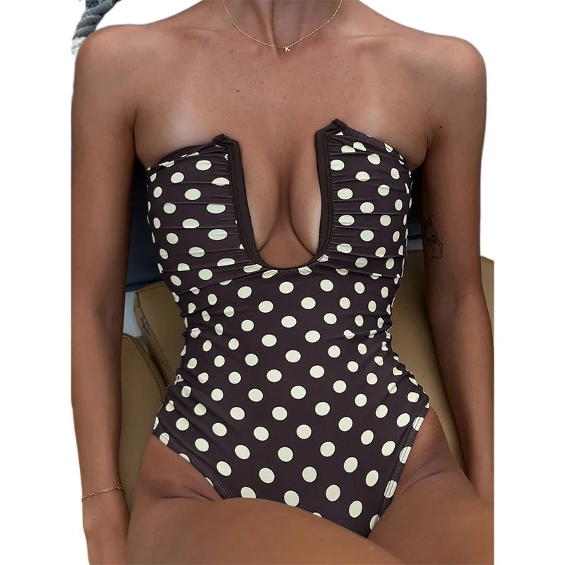 Polka Dot Cut-Out Deep U-Neck Monokini