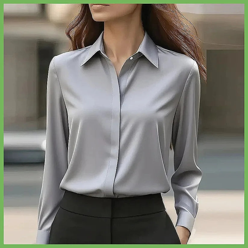 Long Sleeve Turn-Down Collar Formal Blouse