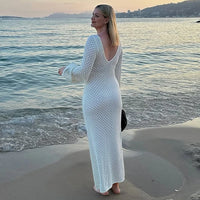 Sexy Hollow-Out Knit Crochet Bikini Cover-Up Maxi Dress