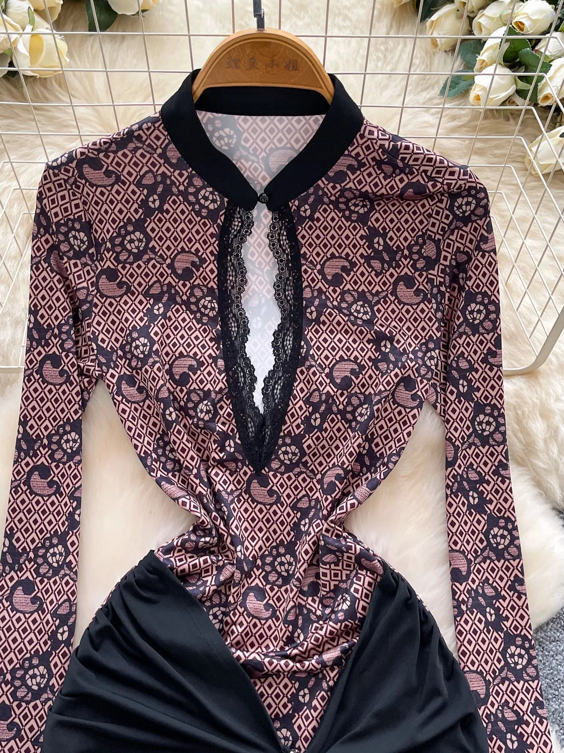 Lace Long Sleeve Bodycon Mini Dress