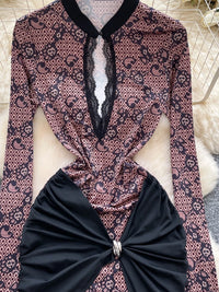 Lace Long Sleeve Bodycon Mini Dress