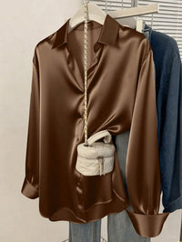 Satin Button-Up Collared Blouse