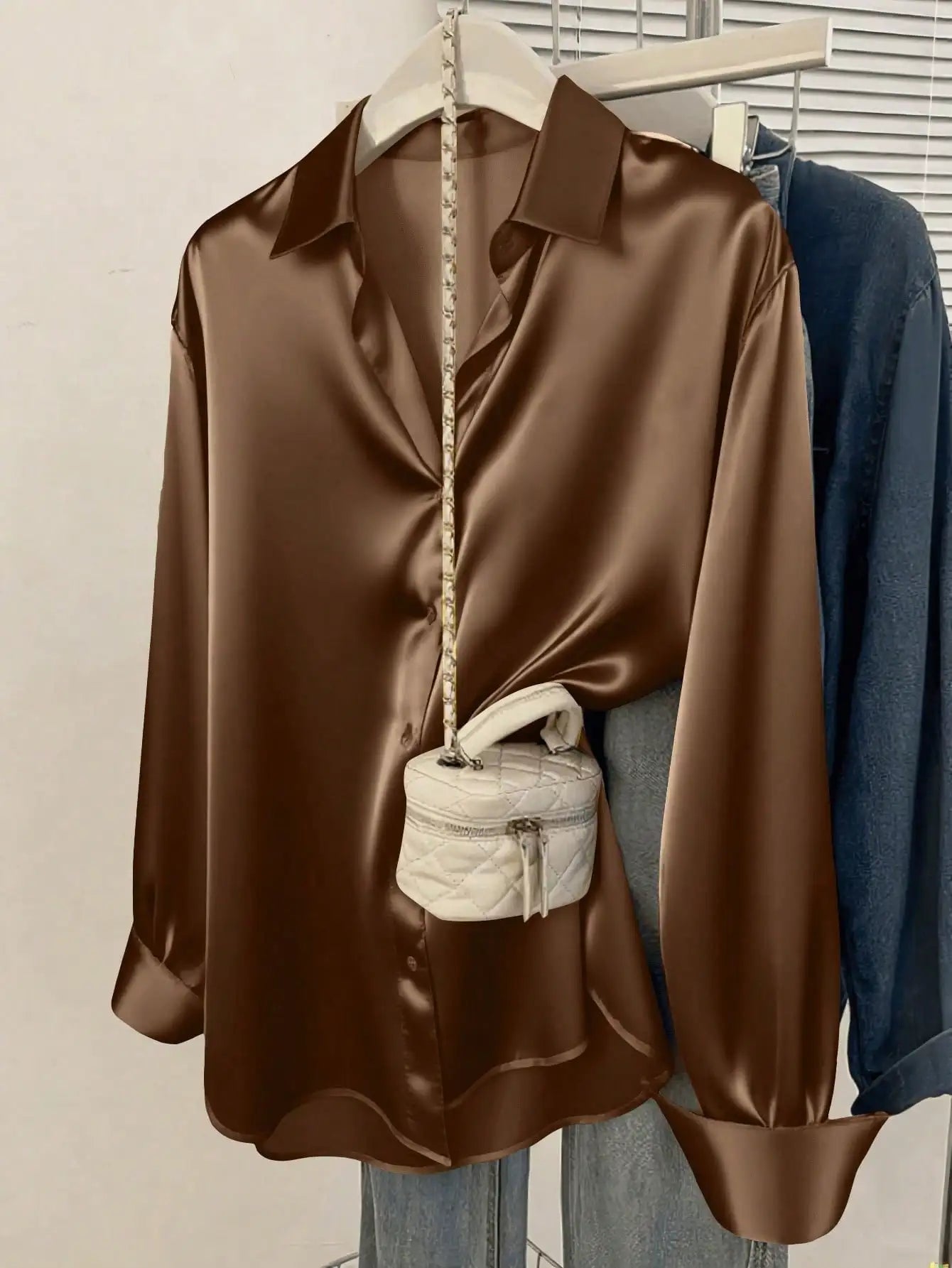 Satin Button-Up Collared Blouse