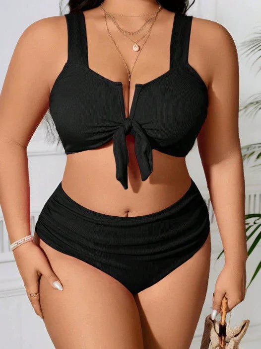 Plus Size Ribbed High Waist Tummy Control Bikini Set