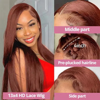 Wewave Chocolate Brown 13x6 Human Hair Wigs HD Lace Straight Wig 200% Density Brazilian Wigs Original Bleached Knoted