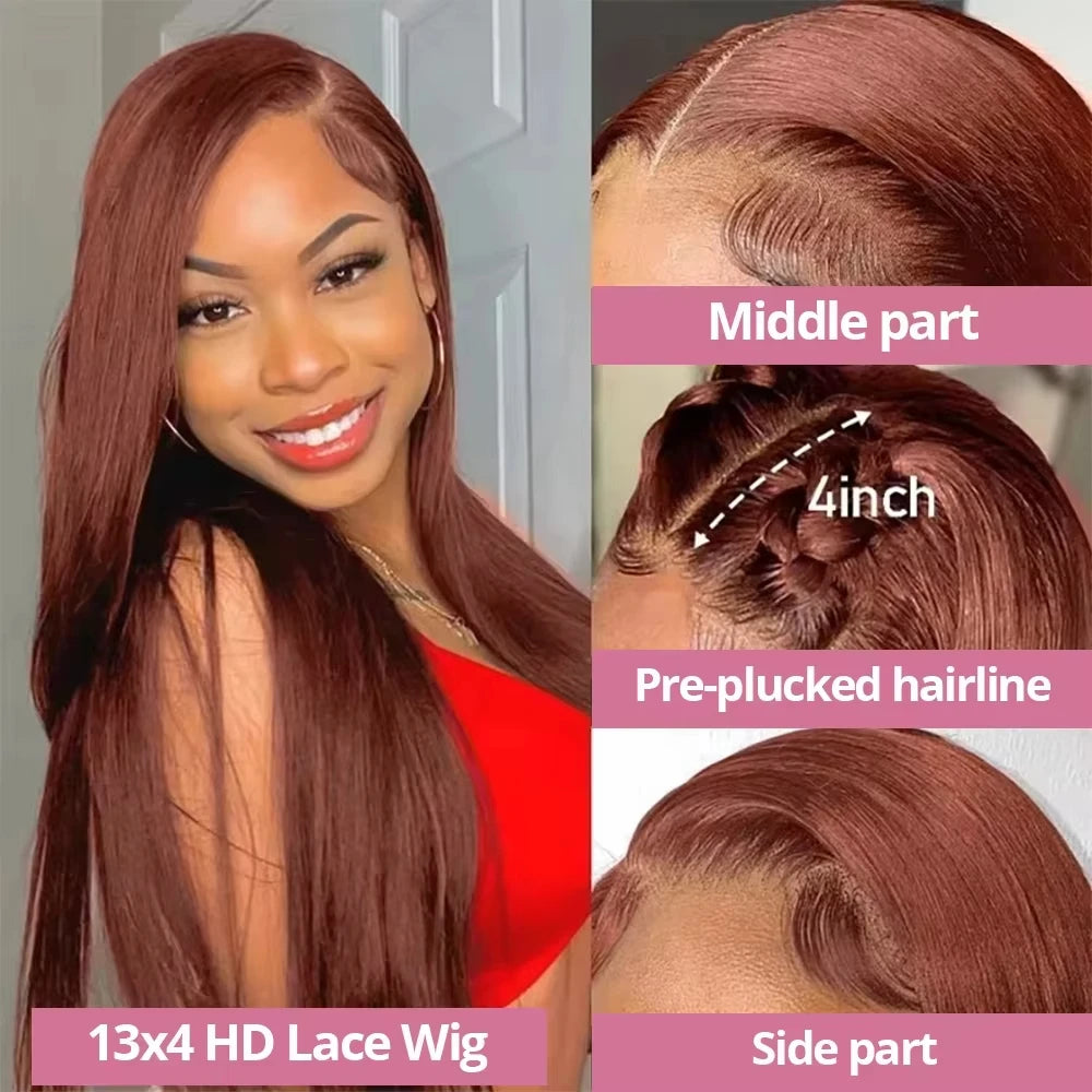 Wewave Chocolate Brown 13x6 Human Hair Wigs HD Lace Straight Wig 200% Density Brazilian Wigs Original Bleached Knoted