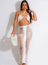 Crochet Tassel Bra Top & Maxi Skirt Set