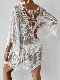 Sheer Lace Round Neck Beach Cover-Up