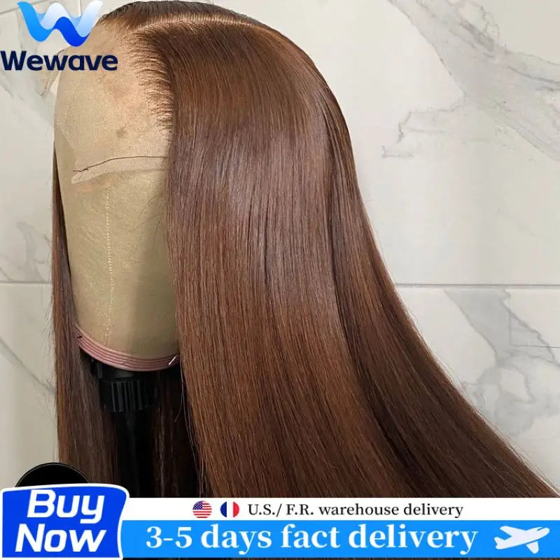 Wewave Chocolate Brown 13x6 Human Hair Wigs HD Lace Straight Wig 200% Density Brazilian Wigs Original Bleached Knoted