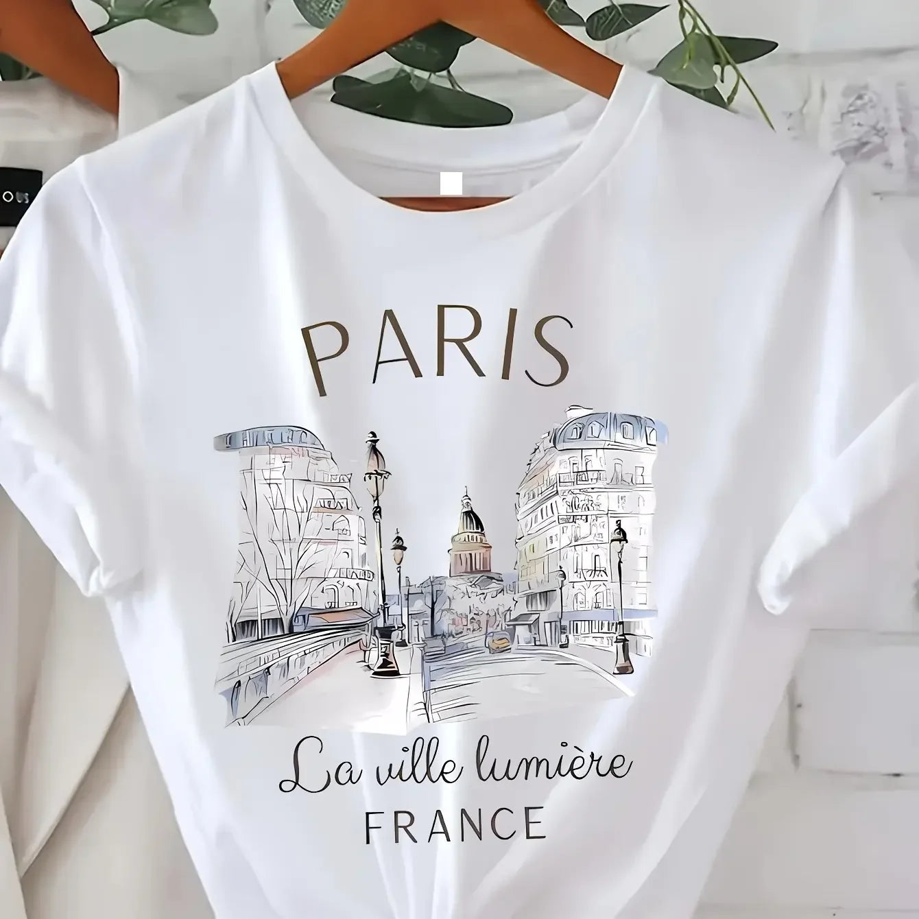 Paris Print Short Sleeve Crew Neck Tee