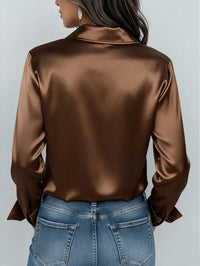 Satin Button-Up Collared Blouse