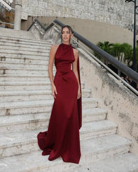 High Waist Back Bandage Sleeveless Satin Maxi Dress