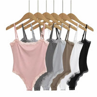 Square Neck Lace Spaghetti Strap Bodysuit
